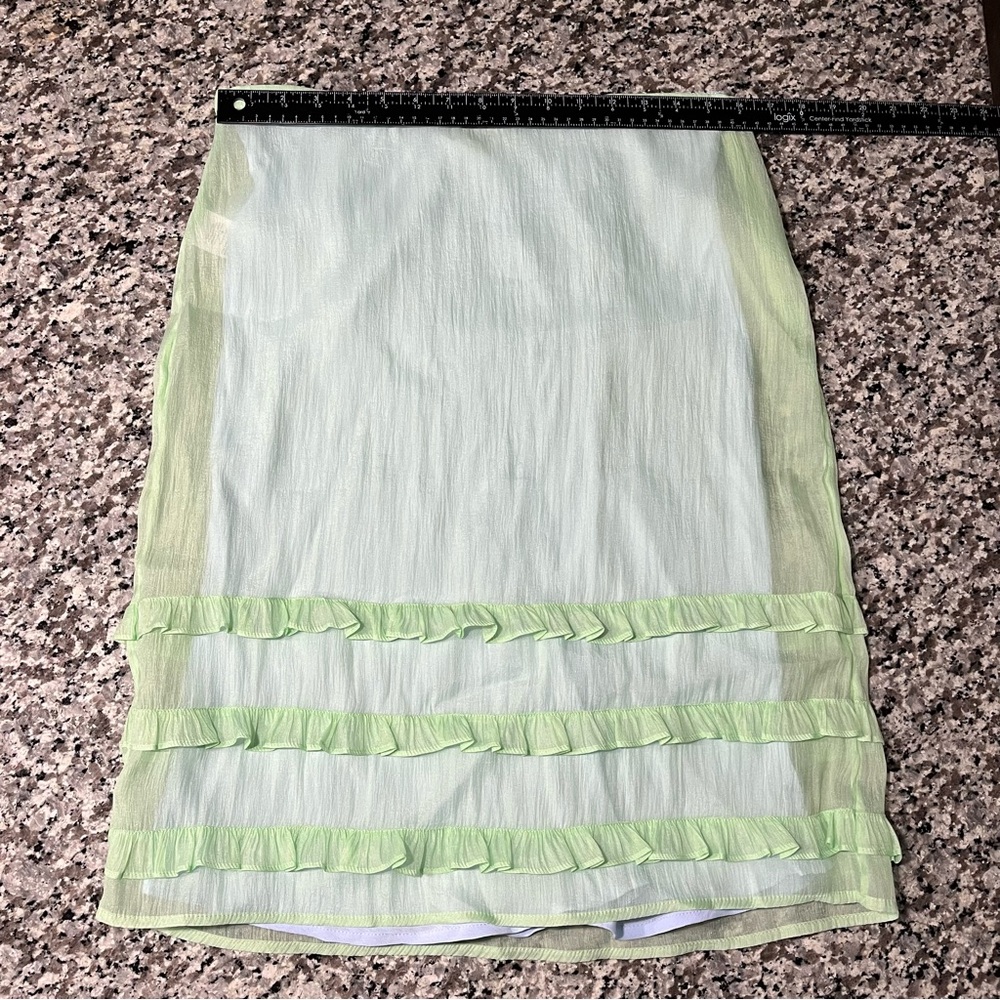 J Crew Skirt 8 Sheer Crinkled Ruffle-Trim Slip Green - Picture 10 of 12
